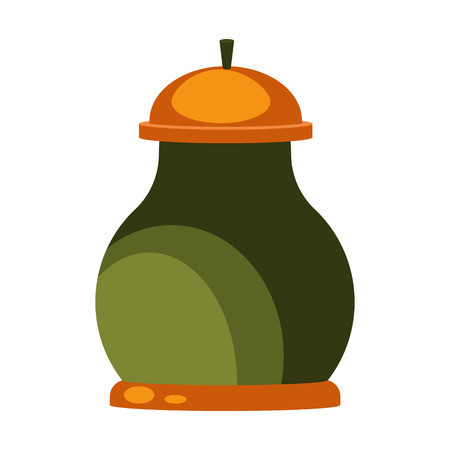 Green clay pot with lid flat icon. Pottery, ceramics, dishware. Containers concept. Vector illustration can be used for topics like kitchenware, kitchen, housewareのイラスト素材