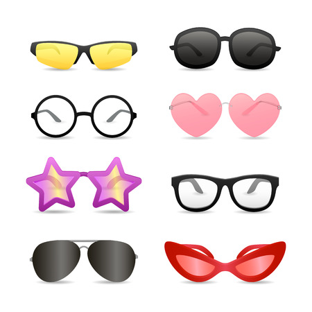 Funny glasses of different shapes. Set of bright eyewear. Can be used for topics like summer, store, retailのイラスト素材