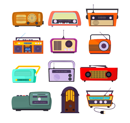 Radio devices set. Broadcasting collection. Can be used for topics like music, news, entertainmentのイラスト素材