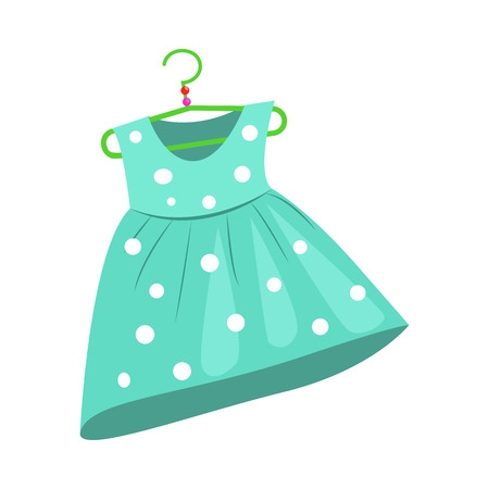 Green polka dot dress illustration. Baby clothing concept. Vector illustration can be used for topics like wardrobe, cloth market, children clothingのイラスト素材