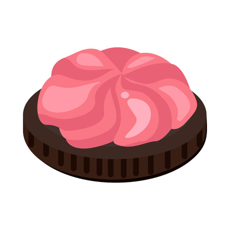 Chocolate biscuit with pink cream. Dessert, sweets, bakery. Vector illustration can be used for topics like cafe menu, coffee shop, confectionのイラスト素材