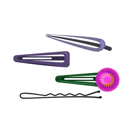 Hair clips collection flat icon. Hairdo, hairdresser, grooming. Hair accessories concept. Vector illustration can be used for topics like fashion, hair salon, beautyのイラスト素材