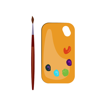 Paint palette and brush flat icon. Artist, art studio, smudges. Painting concept. Vector illustration can be used for topics like art, leisure, hobbyのイラスト素材