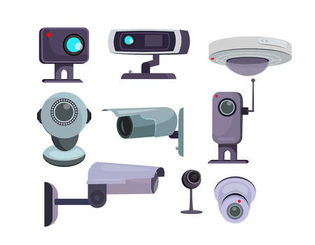 Security camera set. Hanging camera collection. Can be used for topics like spy, privacy, protection equipmentのイラスト素材