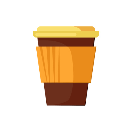 Hot takeaway drink. Paper disposable cup with plastic lid. Takeaway cups concept. Vector illustration can be used for topics like beverage, fast food, coffee shop, plasticのイラスト素材
