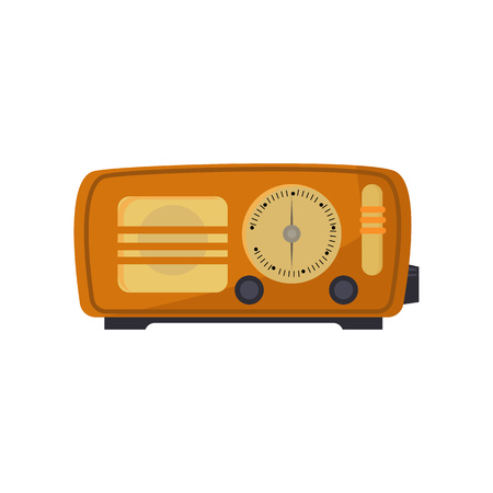 Old radio set. Retro equipment with speaker and frequency scale. Radio concept. Vector illustration can be used for topics like home receiver, broadcasting, fm channelのイラスト素材