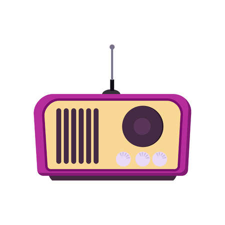 Vintage radio set. Old equipment with speaker, volume control and antenna. Radio concept. Vector illustration can be used for topics like receiver, broadcasting, communicationのイラスト素材