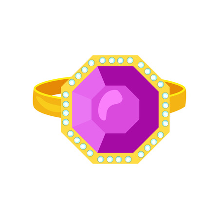 Golden ring with topaz and diamonds vector illustration. Gemstone, jewelry, bijouterie. Monarchy attributes concept. Vector illustration can be used for topics like accessory, wealth, treasureのイラスト素材