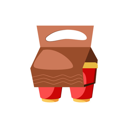 Couple of takeaway coffee cups with handle. Red paper disposable cups. Takeaway cups concept. Vector illustration can be used for topics like morning, coffee to go, coffee breakのイラスト素材