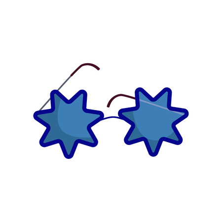 Cool childish sunglasses. Blue summer eyewear with star shaped frame and thin temples Vector illustration can be used for topics like vacation, fashion, trendyのイラスト素材