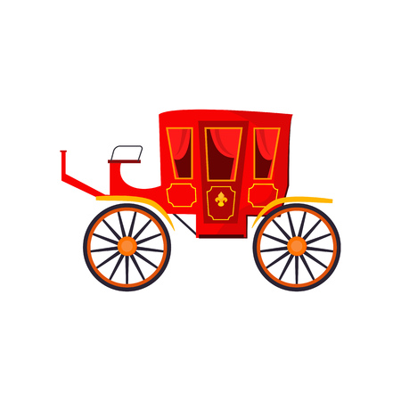 Red royal carriage vector illustration. Equipage, king, medieval transport. Monarchy attributes concept. Vector illustration can be used for topics like history, fairytale, transportationのイラスト素材