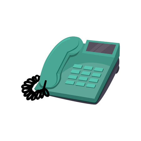 Office telephone. Green device with speaker and buttons. Office attributes concept. Vector illustration can be used for topics like contact, communication, vintageのイラスト素材