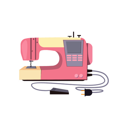 Sewing machine cartoon illustration. Modern machine with display and buttons. Home appliance concept. Vector illustration can be used for topics like tailoring, hobby, manufacturing, craftのイラスト素材