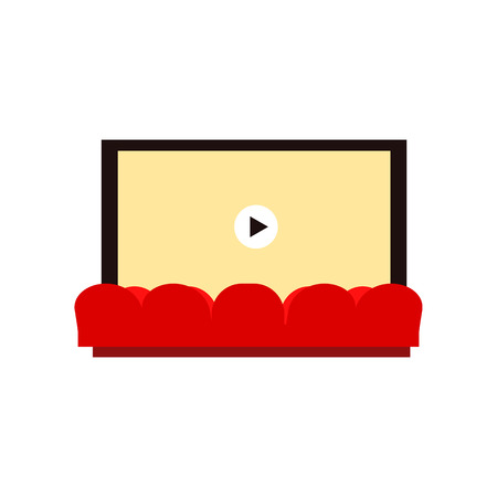 Cinema projection screen and armchairs. Play button on screen. Can be used for topics like performance, leisure, entertainmentのイラスト素材