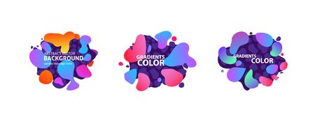 Abstract neon fluid shape set. Orange, purple, violet, blue, pink, red liquid forms. Gradient colors, text sample. Vector illustration for banners, posters designのイラスト素材