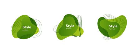 Set of abstract modern green graphic elements. Dynamic colored forms and line. Gradient abstract banners with flowing liquid shapes. Template for logo, flyer, presentation design. Vector illustrationのイラスト素材