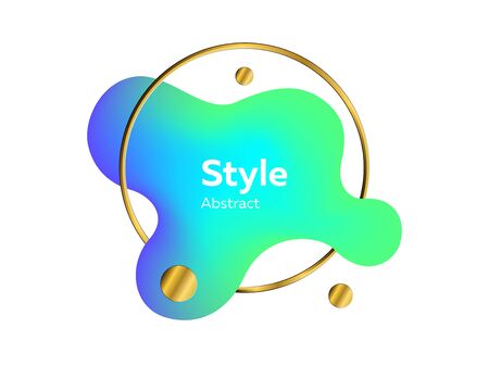 Green and blue modern liquid element with sample text. Dynamic colored form. Gradient abstract banner with flowing shape and circle frame. Template for  flyer, presentation design. Vectorのイラスト素材