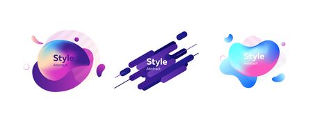 Set of abstract modern violet and blue graphic elements. Dynamical colored forms and lines. Gradient abstract banners with flowing liquid shapes. Template for logo, flyer, presentationのイラスト素材