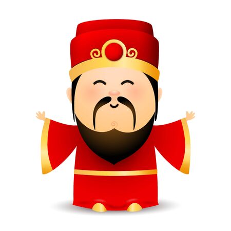 Wise old Chinese man in red dress. Spiritual elderly bearded man in hat. Can be used for topics like New Year, oracle, predictionのイラスト素材
