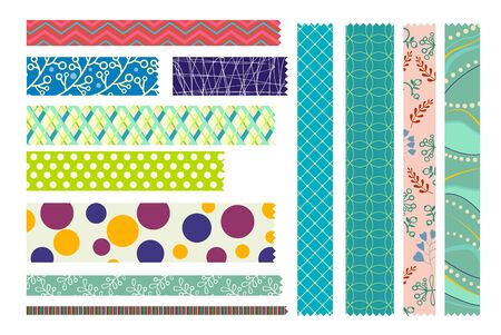 Decoration tape set. Washi, scotch, strip, sticker. Decor concept. Vector illustrations can be used for topics like scrapbooking, craft, ornamentのイラスト素材