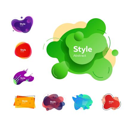 Vibrant dynamic fluid shapes. Dynamical colored forms. Gradient banners with flowing liquid shapes. Template for design of  presentation.のイラスト素材