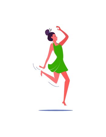 Dancing girl with hairbun. Casual free person flat vector illustration. Leisure activity, hobby concept for banner, website design or landing web page.のイラスト素材