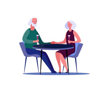Senior couple on date. People spending time together flat vector illustration. Activity, leisure, romance concept for banner, website design or landing web page.のイラスト素材