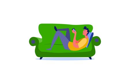 Man looking at smartphone laying down.のイラスト素材