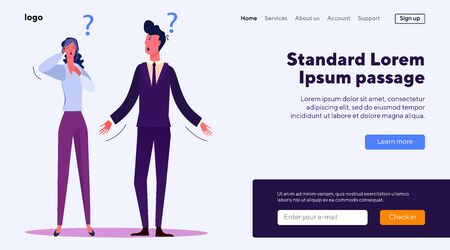 Business people having troubles at work. Office staff having misunderstanding flat vector illustration. Business trouble, mistake, question concept for banner, website design or landing web pageのイラスト素材