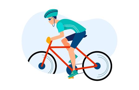 Athletic man cycling outdoors. Athlete riding bike, hardhat, race flat vector illustration. Sport, activity, lifestyle concept for banner, website design or landing web pageのイラスト素材