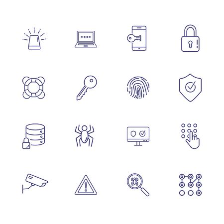 Security system line icon set. Key, locked data storage, antivirus. Protection concept. Can be used for topics like data safety, software, information technologyの写真素材
