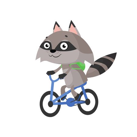 Raccoon riding bicycle. Carefree, character, cartoon. Can be used for topics like leisure, active lifestyle, animalの写真素材