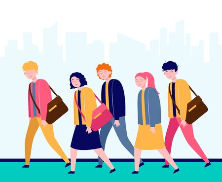 Young sleepy people going to work or study. Occupation, fatigue, apathy flat vector illustration. Lifestyle and exhaustion concept for banner, website design or landing web pageのイラスト素材