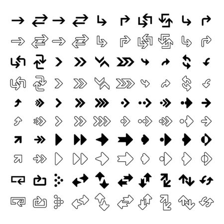 User interface arrows set. Web page pointers, arrowhead signs and buttons. Vector illustrations for website design, navigation, ui, app development topicsのイラスト素材