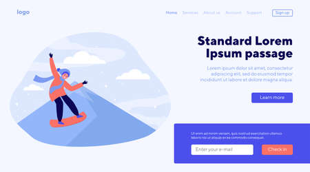 Young cartoon person snowboarding from mountain. Winter, snowboard, extreme flat vector illustration. Sport and active leisure concept for banner, website design or landing web pageのイラスト素材