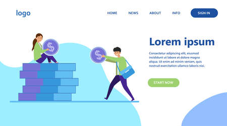 Man giving money to woman. Salary, family budget, banker flat vector illustration. Investment, saving, finance management concept for banner, website design or landing web pageのイラスト素材