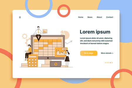 Preparation for bookkeeping or annual report vector illustration. Accountants making analyses, calculations, and balance sheet with software concept for presentationのイラスト素材