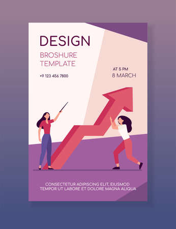 Managers resisting crisis. Woman pointing up, her colleague holding growth arrow flat vector illustration. Business, problem solving, couching concept for banner, website design or landing web pageのイラスト素材