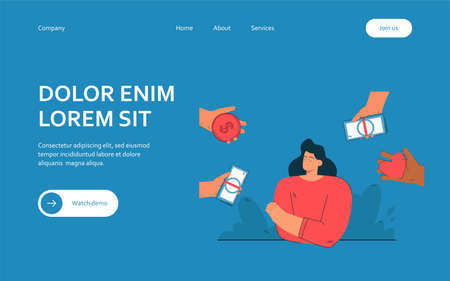 Woman choosing between love and money. Credit card, heart, wealth flat vector illustration. Relationship and happiness concept for banner, website design or landing web pageのイラスト素材