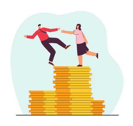 Woman giving helping hand to employee. Experienced worker helping another one not to fail flat vector illustration. Support, assistance, tutorship concept for banner, website design, landing web pageのイラスト素材
