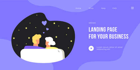 Back view of couple looking at starry night sky. Flat vector illustration of lovers. Romantic relationship, love concept for banner, website design or landing web page.のイラスト素材