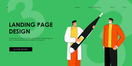 Tiny doctor holding thermometer flat vector illustration.のイラスト素材