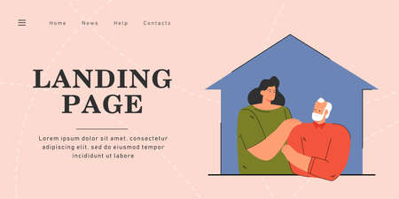 Elderly couple at home vector illustration. White-headed man and woman together, looking at each other with love and care. Family life concept for banner, website design or landing web pageのイラスト素材