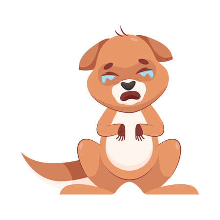 Sad kangaroo crying cartoon vector illustration. Disappointed and unhappy mammal sitting and weeping on white background. Wildlife animal, marsupial, sadness conceptのイラスト素材