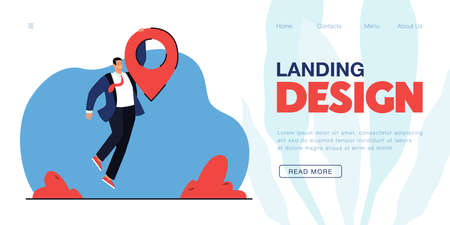 Businessman holding on to huge location pin. Male user of navigation app with destination mark flat vector illustration. Technology, transportation concept for banner, website design or landing pageのイラスト素材