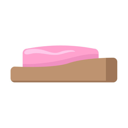 Soap in a soap dish for bathroom and toilet. Vector illustration of hygiene equipment and object isolated on whiteのイラスト素材