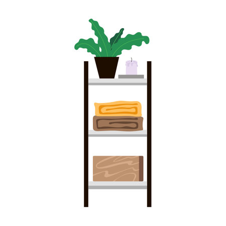 Bath accessories shelf, furniture element for bathroom and toilet. Vector illustration of hygiene equipment and object isolated on whiteのイラスト素材