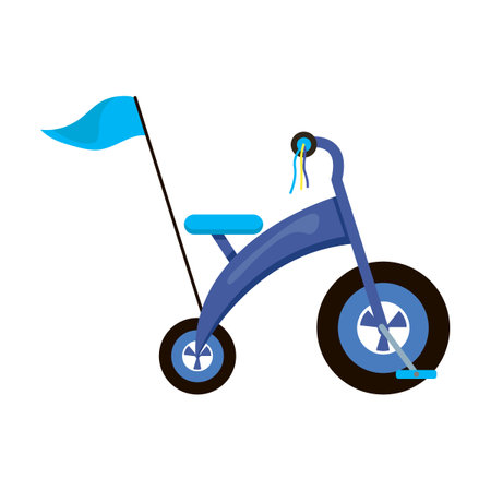 Cute blue tricycle bicycle. Vector illustration of eco city transport for kids or adults. Cartoon balance bike isolated on white. Sport raceのイラスト素材