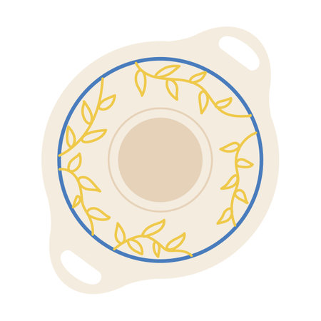 Tableware item, dish with handles for home decoration on white background. Ceramic household pottery for kitchenのイラスト素材