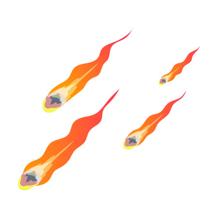 Falling asteroid and meteorite. Vector illustration of space meteoroid with light effects. Cartoon...